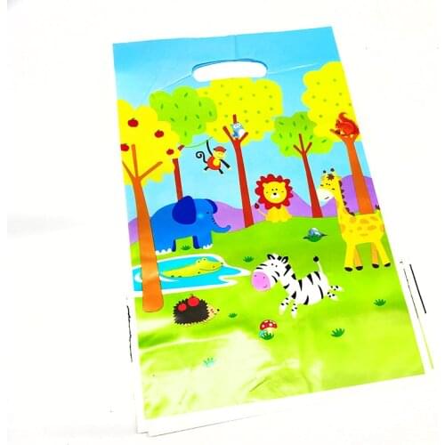 10pcs/lot Safari Animals gift bags return bags baby shower party decorations Wildlife Animals theme plastic candy bags