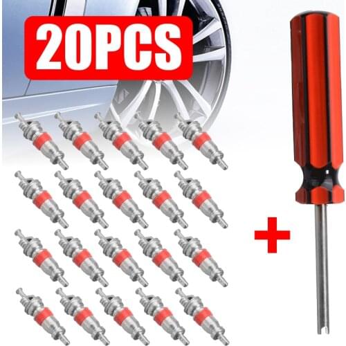20pcs Tyre Valve Core Insert with Remover Tool Valve Cores Truck Car Tyre Tire Air Conditioning Bike Car Tool