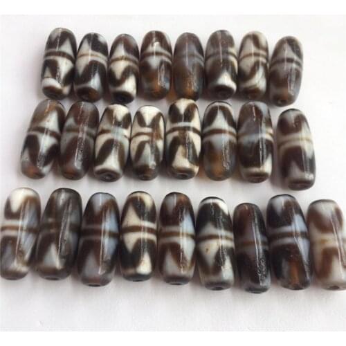 25pcs/lots Magic Natural Stone Tiger tooth Tibetan Dzi Beads 10mm*25mm for Bracelet and Necklace making Free Shipping