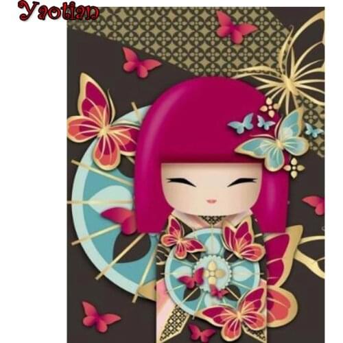 DIY Diamond Painting Full Square Japanese Kimono Doll Diamond Embroidery Pattern Mosaic Rhinestone Pictures 5D Art Wall Decor