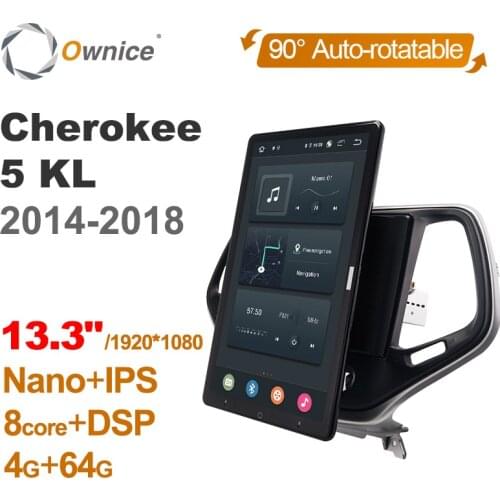 13.3 Inch 1920*1080 Ownice 1 Din Android 10.0 Car Radio for eep Cherokee 5 KL 2014 - 2018 GPS Audio System Player Auto Rotatable