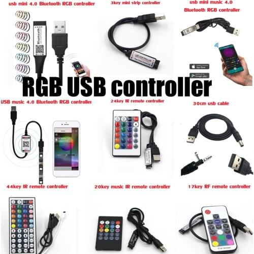 Bluetooth-compatible DC 5V 12V 24V RGB USB IR/RF/wifi Remote Controller music led dimmer For 3528 5050 2835 RGB Led Strip light
