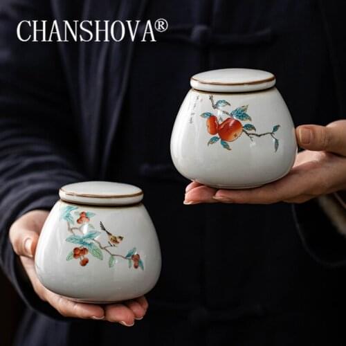 CHANSHOVA Chinese style Crackle Glaze Ceramic Handmade Tea Caddy tea box Sealing Storage Container China Ru Kiln Porcelain H348