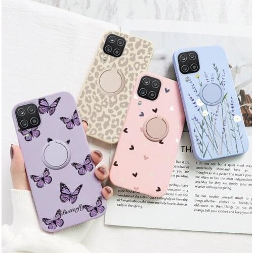 For Samsung Galaxy A12 A 12 Case Flower Magnetic Ring Holder Silicone Phone Cover For Samsung A12 GalaxyA12 Back Cover Bumper