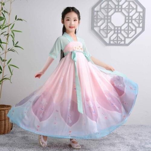 Children‘s Long Wedding Evening Dress Girls Embroidery Han Fu Princess Birthday Party Dance Perform Dress For Kids Traditional