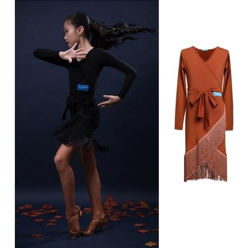Tassel Latin Dance Dress For Girls Children Salsa Tango Ballroom Dancing Dress Competition Costumes Kids Practice Dance Clothing
