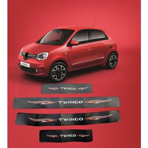 For Renault Twingo Auto Door Sill Pedal Carbon Fiber Leather Car Sticker Scuff Plate Protectors Accessories Styling Trim 2021