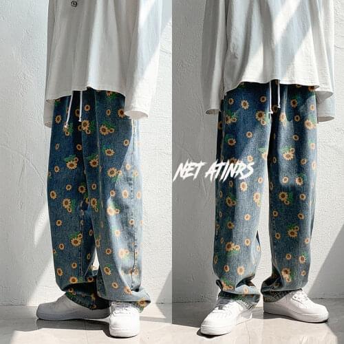 Male hip hop graphic printed female jeans 2020 Autumn fashion casual pants oversize Korean streetwear male pants