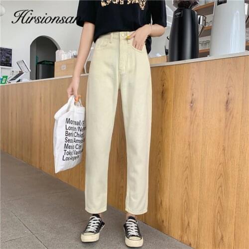 Hirsionsan Women Jeans Hight Waist Straight Pants Streetwear 2020 Fashion Plus Size Jeans Bottoms Ankle-Lenght Casual Trousers