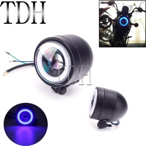 Retro LED Angel Eye Motorcycle DRL Headlight Headlamp Scooter For Harley Touring Dyna Bobber Sportster Softail FXS FLSTF FLSTC