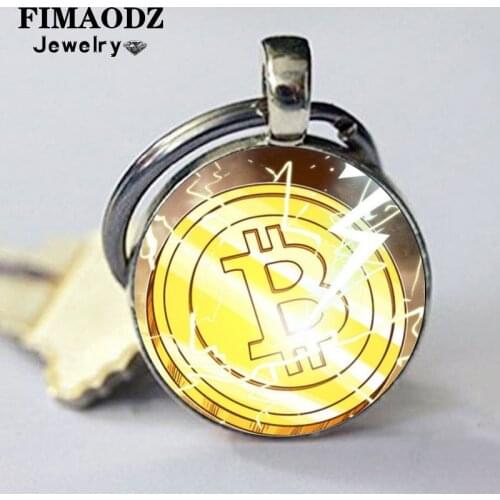 FIMAODZ 2021 Bitcoin Keychain Coin Glass Picture Alloy Pendant Key Chains Rings for Men Women Lovers Friends Gift