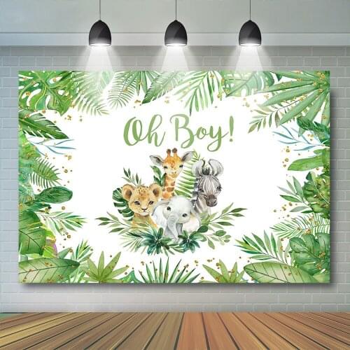 Boy Baby Shower Photography Backdrop Kids Jungle Forest Animals Party Zoo Background Elephant Leopard Child Giraffe Banner Props