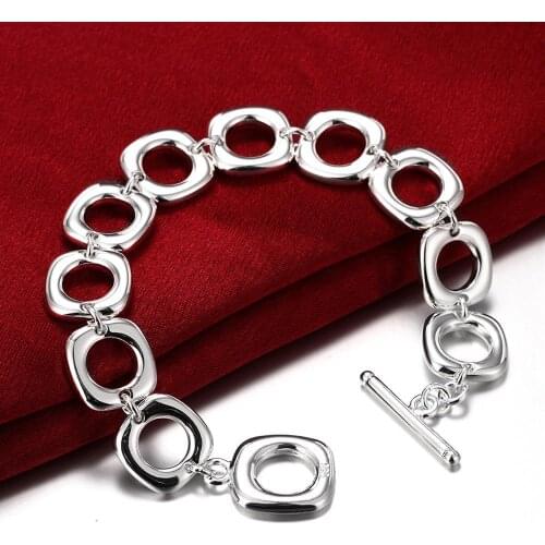 Hot fine 925 sterling silver classic fashion Square chain Bracelets for woman Wedding party Christmas Gifts high quality Jewelry