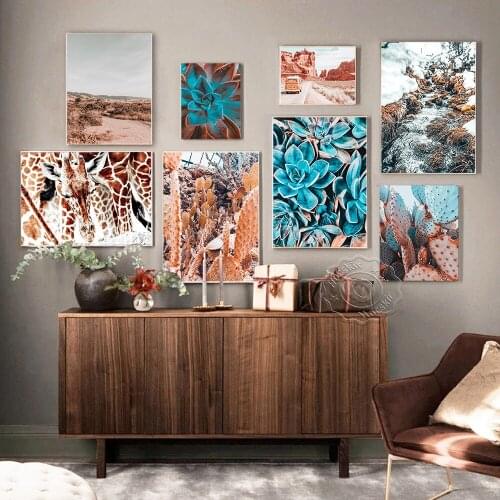 Colosseum Art Poster, Cactus Fleshiness Green Plant Mural, Desert Gobi Nature Mountain Spring Landscape Wall Picture, Wall Art