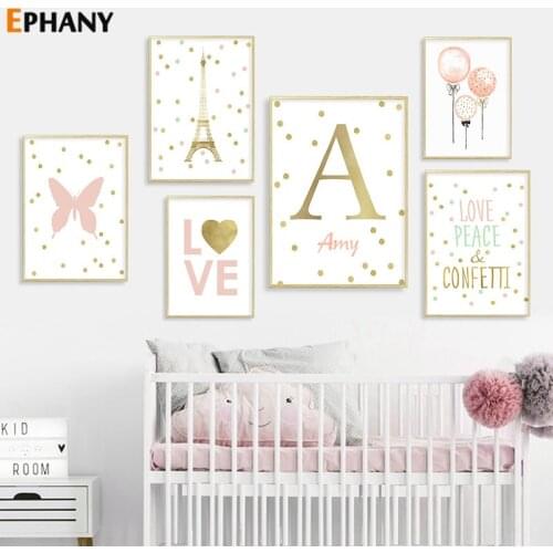 Custom Personalized Name Canvas Poster Balloon Letter Painting Print Art Baby Nursery Wall Picture Kids Girl Bedroom Decoration