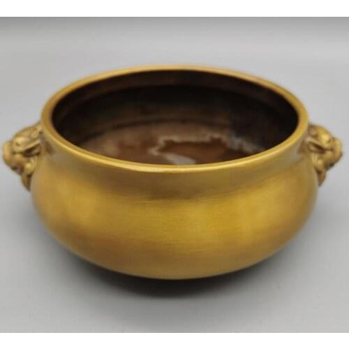 China brass lion head Incense burner crafts statue