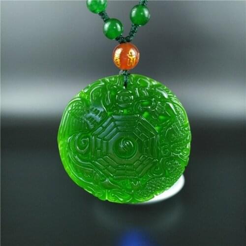CHINESE GREEN JADE DRAGON PHOENIX PENDANT BEADS NECKLACE CHARM JEWELLERY FASHION ACCESSORIES HAND-CARVED LUCKY AMULET HOT