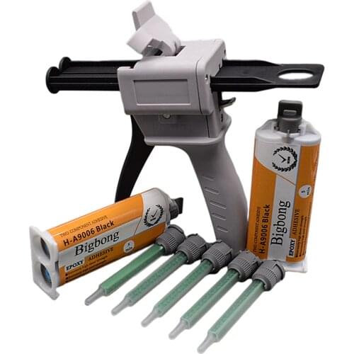 Glue Gun 50ml 1:1 Manual Caulking Gun Dispenser with 2pcs Epoxy Adhesives Glue 50ml 1:1 Black AB Glues 5pc Static Mixing Nozzles