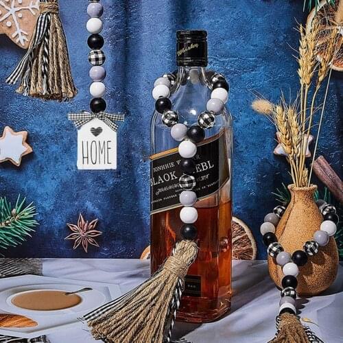 Hot 3 Pack Wood Beads Garland with Tassels Farmhouse Rustic Bead Garland with Home Sign Farmhouse Wall Hanging Decorations