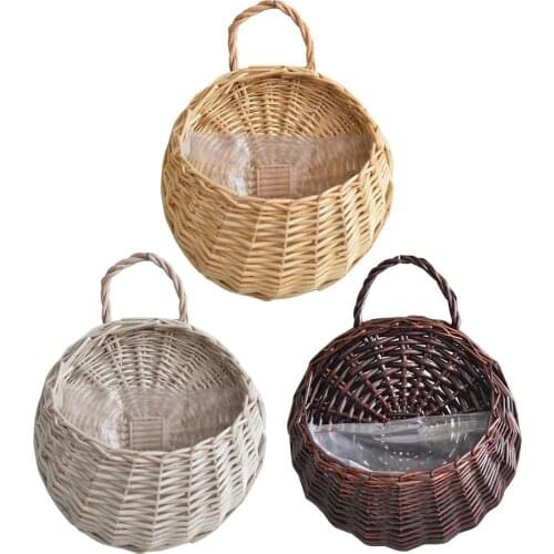 Wall Mount Rattan Basket Wicker Flower Pot Hanging Woven Rattan Vase Baskets Cachepot For Flowers Garden Balcony Home Decor