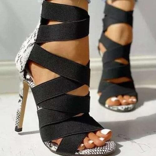 For Summer new 2020 color matching snakeskin high heel sandals fish mouth European and American style stiletto sandals