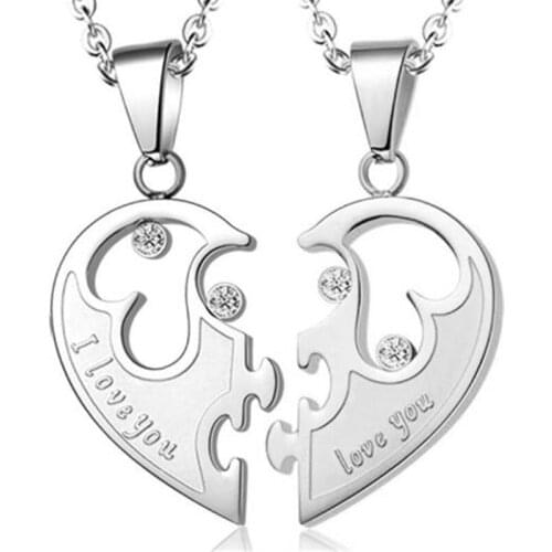 Double Color Friends Family Unisex Lovers Fashion Jewelry Gift 1Pair Couple Necklace Stainless Steel Love Heart Pendant Necklace