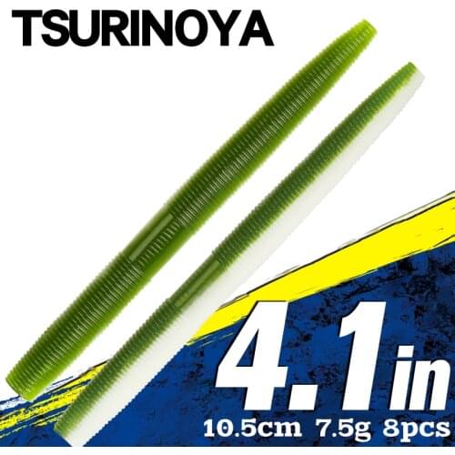 TSURINOYA Weightless Soft Stick Fishing Lure 10.5cm 7.5g Worm Swim Bait Bass Artificial Baits No Sinker Rig Dwonshot Rig 8pcs