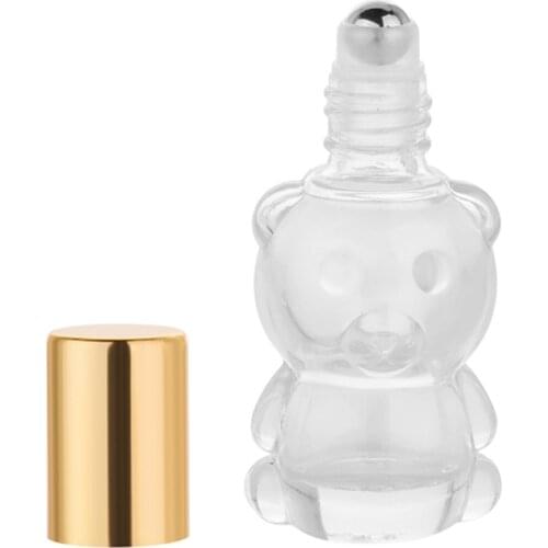 Essential Oil Glass Bottle Empty Clear Bear Shaped Steel Roller Ball Vial Refillable Makeup Packaging 8ML Perfume Roll On Bottle