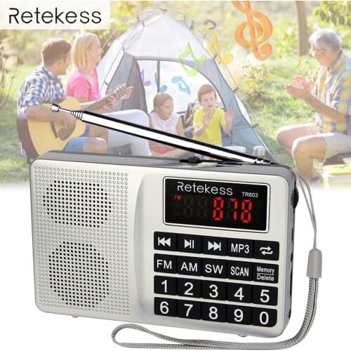 TR603 AM FM Radio Shortwave Transistor Digital Tuning Receiver MP3 Player Support TF Card with Rechargeable Li-Ion Battery