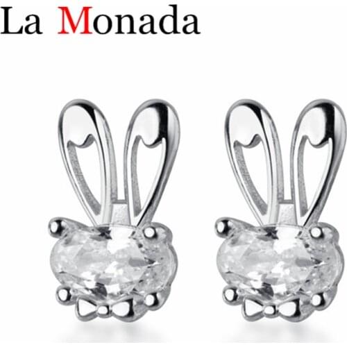 Sweet Cute 925 Sterling Silver Mini Cubic Zircon Bunny Rabbit Animal Stud Earrings for Baby Girls Kids Fine Jewelry