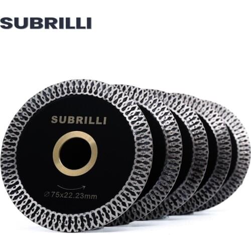SUBRILLI 3" 5pcs Hot Sintered Continuous Saw Blade Turbo Rim Segment Diamond Cutting Disc Porcelain Ceramics Tiles Circular Disc