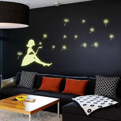 Glow in the Dark Vinyl Wall Decal Stickers Waterproof Dandelion Girl Decor