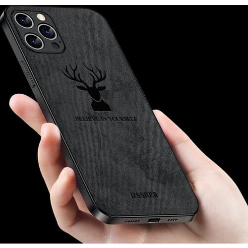 Rugged Cloth Phone Case For iPhone XR X Xs Max Cover 11 Pro Max 12 Mini SE 2020 6 6s Plus 7 8 Cloth Pattern Cover Elk Deer Shell