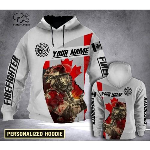 PLstar Cosmos CUSTOMIZED your name FIREFIGHTER CANADA FLAG 3d hoodies/Sweatshirt Winter autumn Harajuku streetwear women men