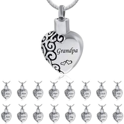 Stainless Steel Cremation Jewelry Heart Urn Pendant Keepsake Ashes Necklace Memorial Pendant for dad mom grandma son