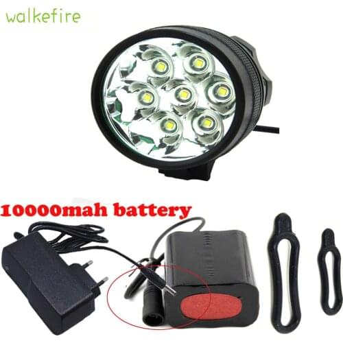 Walkfire Bike Accessories Waterproof 10000Lm 7 x XML T6 LED Bicycle Light Bike Front FlashLight 18650 Rechargeable Battery Pack