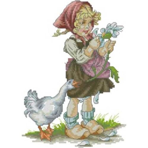 Girl and goose patterns Counted Cross Stitch 11CT 14CT 18CT DIY wholesale Chinese Cross Stitch Kits Embroidery Needlework Sets