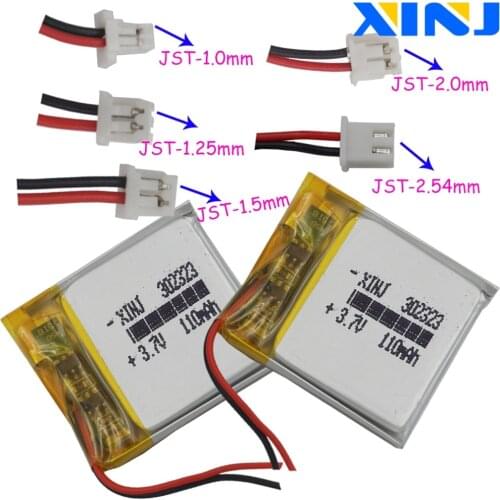XINJ 2pcs 3.7V 110mAh Li po Polymer Battery 2pin JST-PH 1.0/1.25/1.5/2.0/2.54mm 302323 For Sat Nav driving recorder speaker MP4