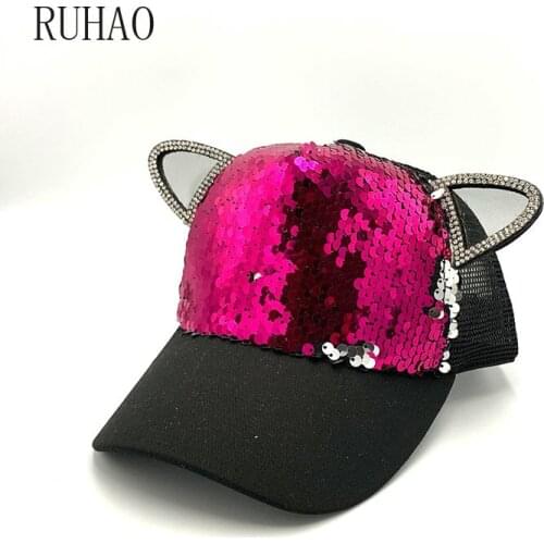 MAERSHEI 2019 Hot sale Summer Pro Mesh Cap Cute Ear Sequin Women Hat Girl snapback Kids gorras para hombre Fashion Baseball Cap