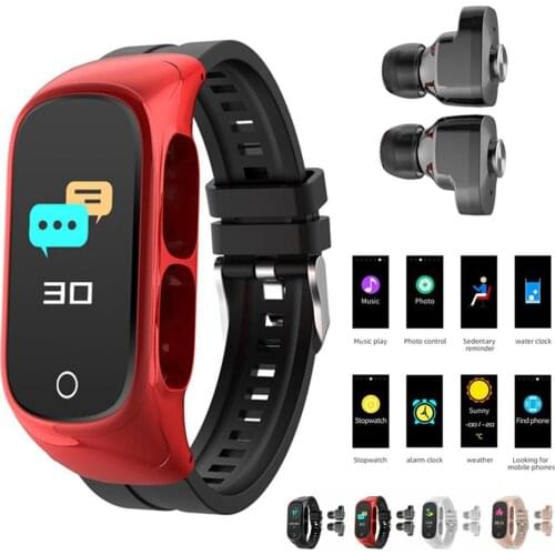 2 in 1 Smart Bracelet TWS Wireless Bluetooth Headset Combo Earphone Digital Watch with Heart Rate Monitot Blood Pressure Monitor