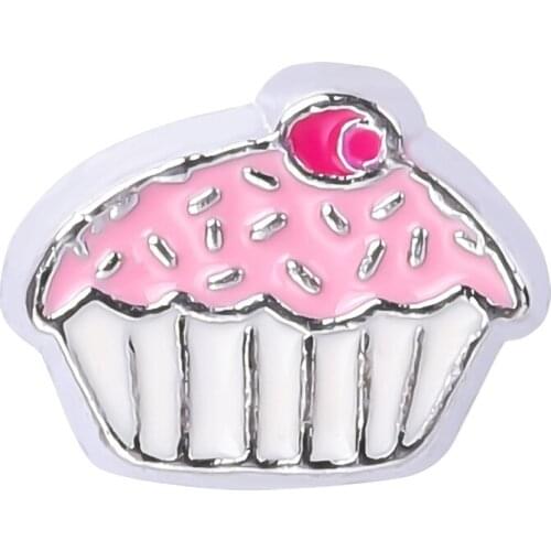 F106 Alloy Metal 7*8 mm Pink Candy Cake Flaoting Charm For Living Locket Pendant Women Jewelry