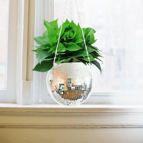 2021 Mirror Round Disko Flower Pot Basket Hanging Wall Vase European Nordic Style Hanging Basket Home Decorations macetero