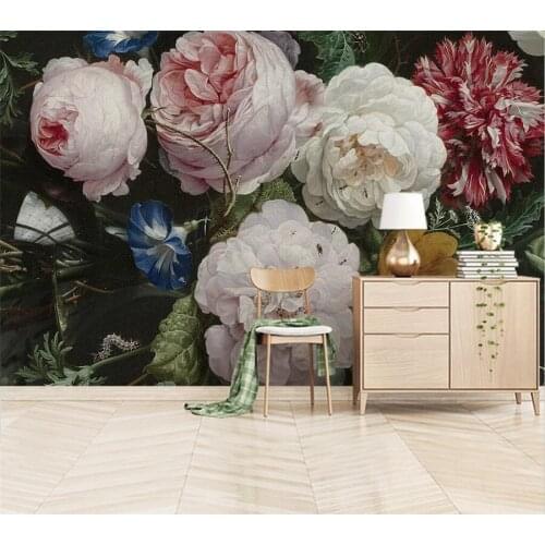 Customized 3d mural European retro nostalgic hand-painted rose flower wallpaper living room bedroom TV background wall фотообои