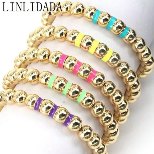 5Pcs,Hot-selling gold plated copper beads bracelet, colorful enamel ball bracelet High Quality Fashion Jewelry