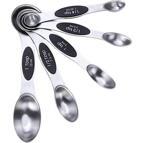 5pcs Stainless Steel Magnetic Pastry Measuring Spoons Set with Double Ends Small Spoon a Cafe Patisserie Tablespoon Teaspoons