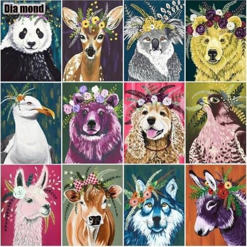5D DIY Full Square/Round Diamond Painting Dog Panda Diamond Embroidery Animals Cross Stitch Cartoon Kid Room Decoration