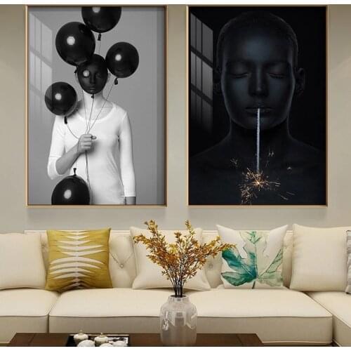 Abstract Black Face Woman Artwork Canvas Painting Posters Modern Nordic Wall Art Prints Picture For Living Room Home Decoration