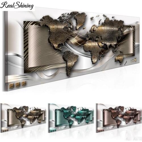 Full 5D DIY Diamond Painting Abstract metal world map Diamond Embroidery Mosaic Rhinestones Large Size Office decoration FS7274