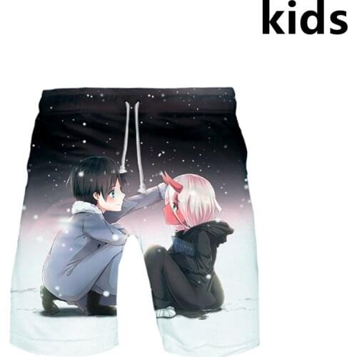 3 to 14 years kids Beach Shorts DARLING in the FRANXX boys girls Zero Two Casual Boardshort Funny Swimsuit Summer Swim Shorts