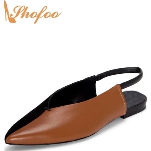 Large Size 32 36 Patchwork Brown Snake Skin Slingbacks Closed Pointed Toe Flat Woman For Ladies Summer Dress Footwear Fashion